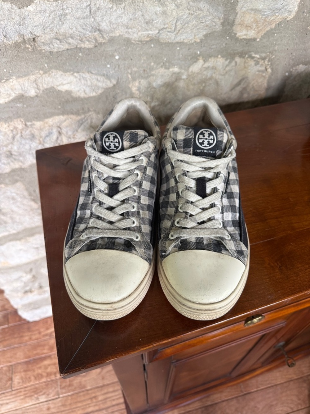 Tory Burch Black & White Gingham Low-Top Sneakers Size 9.5